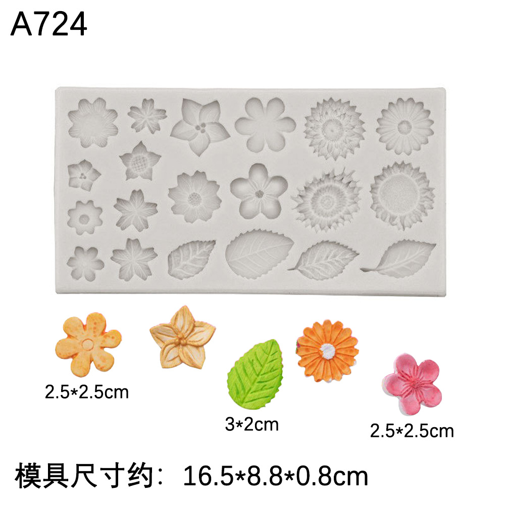 6 Rosa girasol hojas girasol molde de silicona hecho a mano arcilla epoxi cerámica suave decoración para hornear