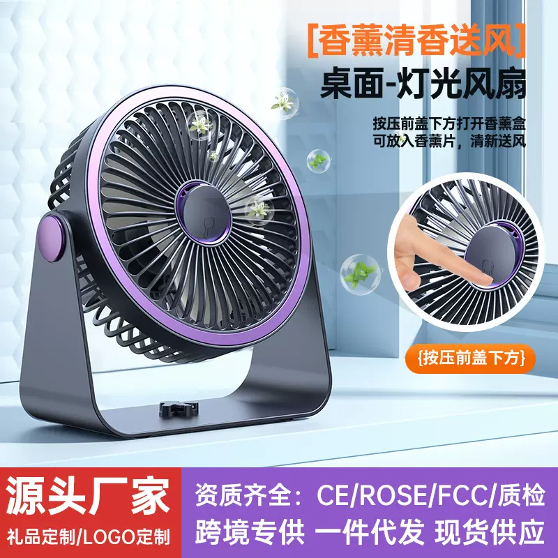 家用桌面USB风扇多功能照明夜灯循环扇户外露营便携式挂壁小风扇