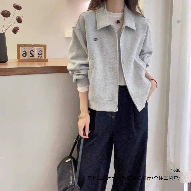 American retro style sweatshirt jacket for women, 2026 autumn and winter new model, plus size, loose fit, slimming cardigan top