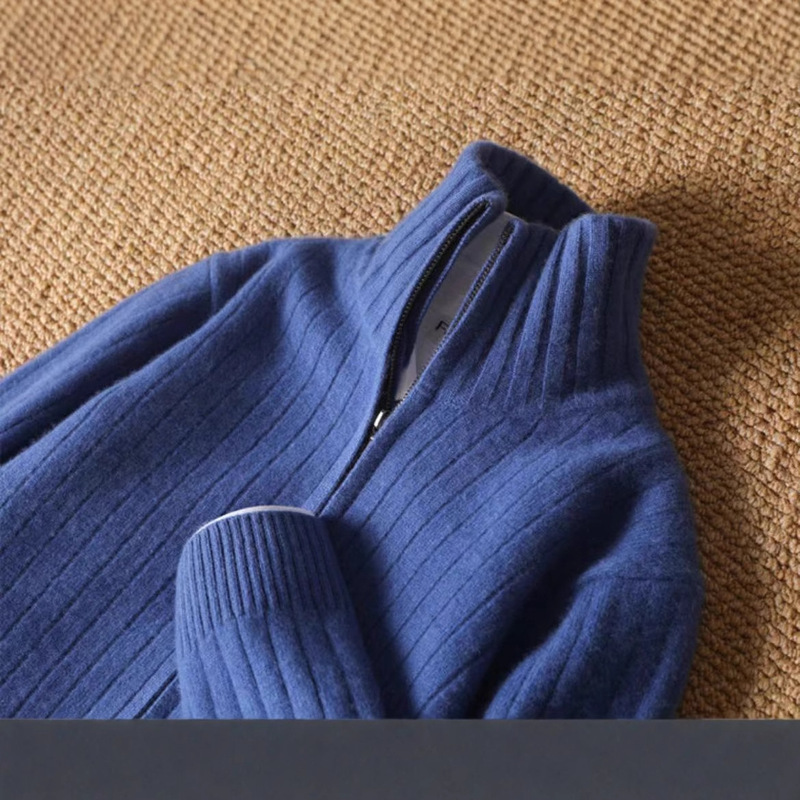 Australian 100% Pure Wool Sweater Men's Lapel Full Zipper Cardigan Knitted Thickeneded Jacket Autumn and Winter Sweater Outer Wear