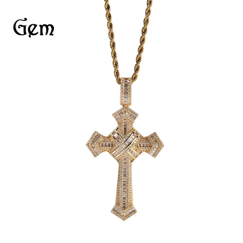 European and American hip-hop fashion brand diamond cross pendant set with zircon trendy men's necklace personalized simple cross-border jewelry