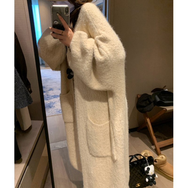 Lantern Sleeve Long Cardigan Women's 2024 Autumn and Winter New Loose Thick All-match Lazy Knitted Sweater Jacket Top