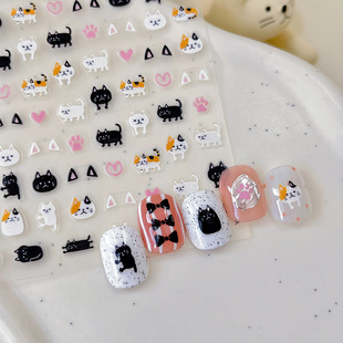 YITU Ant Figure Love Black and White Pink Cat Manicure Sticker Cat Claw Cat Ear Nail Decoration YT3785