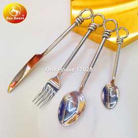 晶致304不锈钢材质刀叉勺小勺餐具 创意高档圆环手柄4PCS黑盒套装