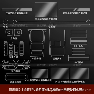 Car interior film – navigation screen tempered film modification - 26-models-of-nio-es9-full-set-exterior-door-sill-strips-six-screen-matte-tempered-film-comes-with-a-free-ultra-clear-nano-film-for-the-infotainment-system