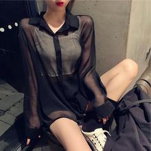 韩版轻薄防晒开衫女夏天度假超仙防晒衣服中长款外搭雪纺防晒衬衫