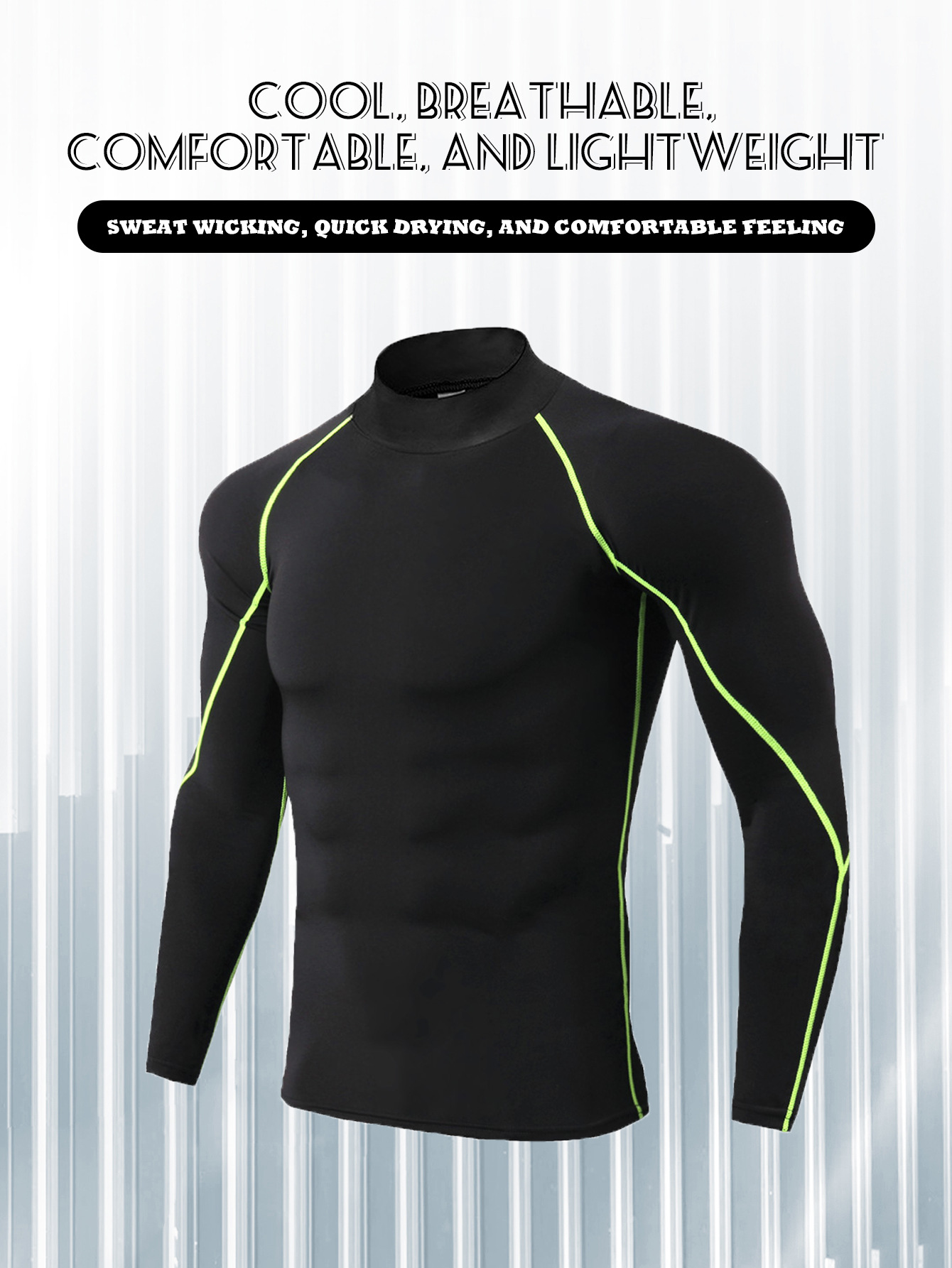 Ropa de fitness de cuello alto de código de belleza Camiseta de secado rápido elástica de manga larga para hombres Ropa para correr Entrenamiento de baloncesto Top de deportes al aire libre
