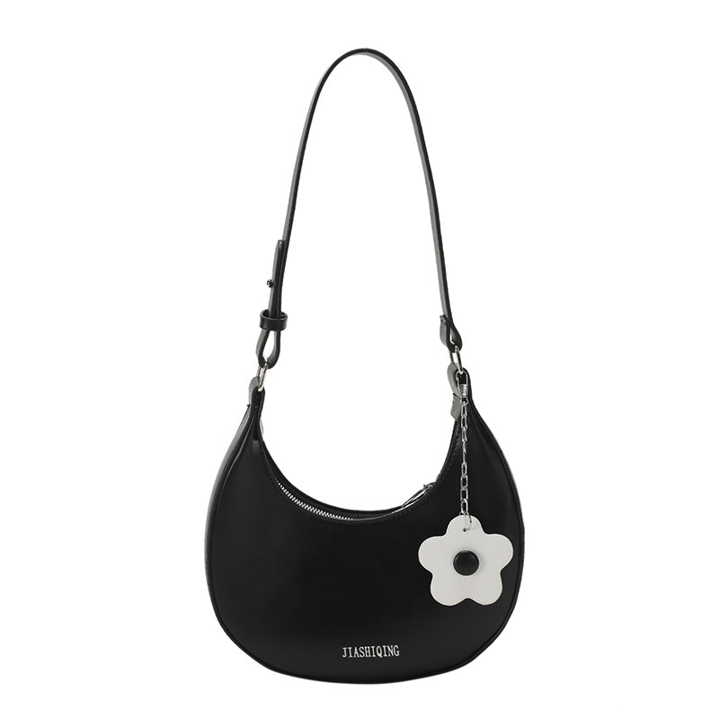 Bolso de mano transfronterizo para mujeres 2024 nueva textura coreana bolso de hombro axilar simple colgante de flores bolso de luna media luna