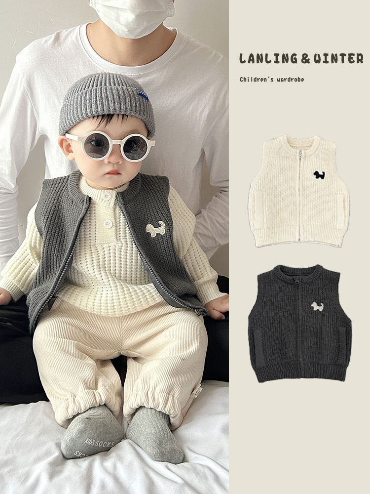 Baby otoño y invierno nuevo chaleco de punto, suéter casual coreano para hombres y mujeres, chaleco de punto caliente para bebés, marea de hombro