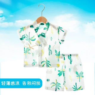 芭咪乐夏季日系儿童纯棉纱布睡衣套装短袖短裤和尚服卡通家居服