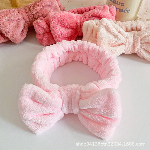Korean Version Solid Color Butterfly Ending Headband Face Mask Headwear Flannel Brushing Headband Female Hair Accessory Factory Wholesale