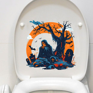 New Halloween Toilet Sticker Tombstone Castle Pvc Sticker Cross-Border Bathroom Decoration Holiday Wall Sticker