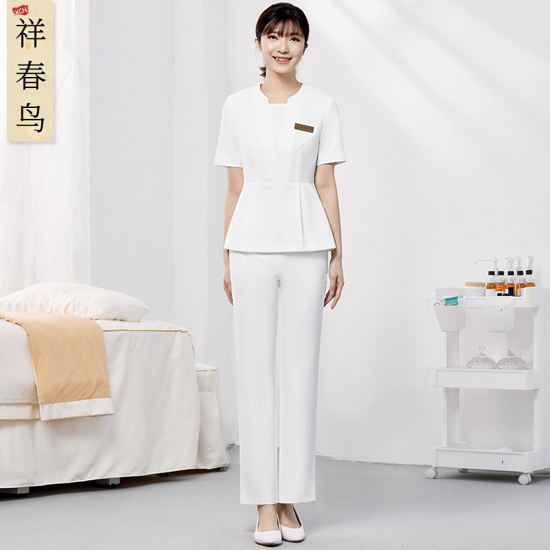 Xiangchunniao High-End Beauty Salon Beautician Short-Sleeved Work Clothes Spring and Summer Health Club Waiter Uniform Set Xiangchunniao High-End Beauty Salon Beautician Short-Sleeved Work Clothes Spring and Summer Health Club Waiter Uniform Set