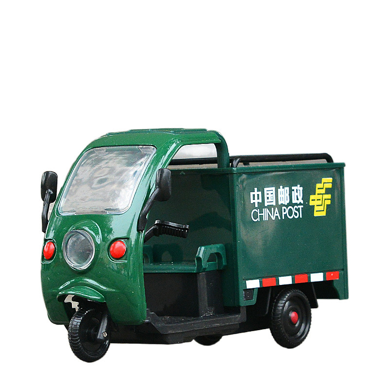 합금 테이크 아웃 세발 자전거 특급 배달 트럭 우편 트램폴린 트램펄린 백 포스 소리와 가벼운 장난감 금속 모델