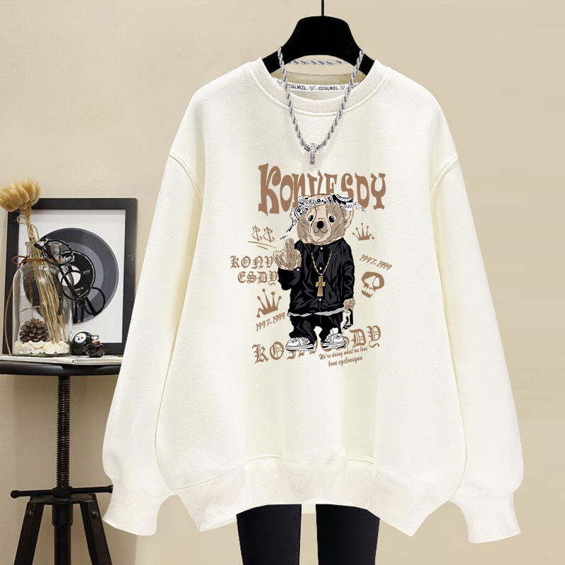 Factory Direct new student cartoon cotton sweater women's T-shirt pullover winter fleece-lined thickened top clothes