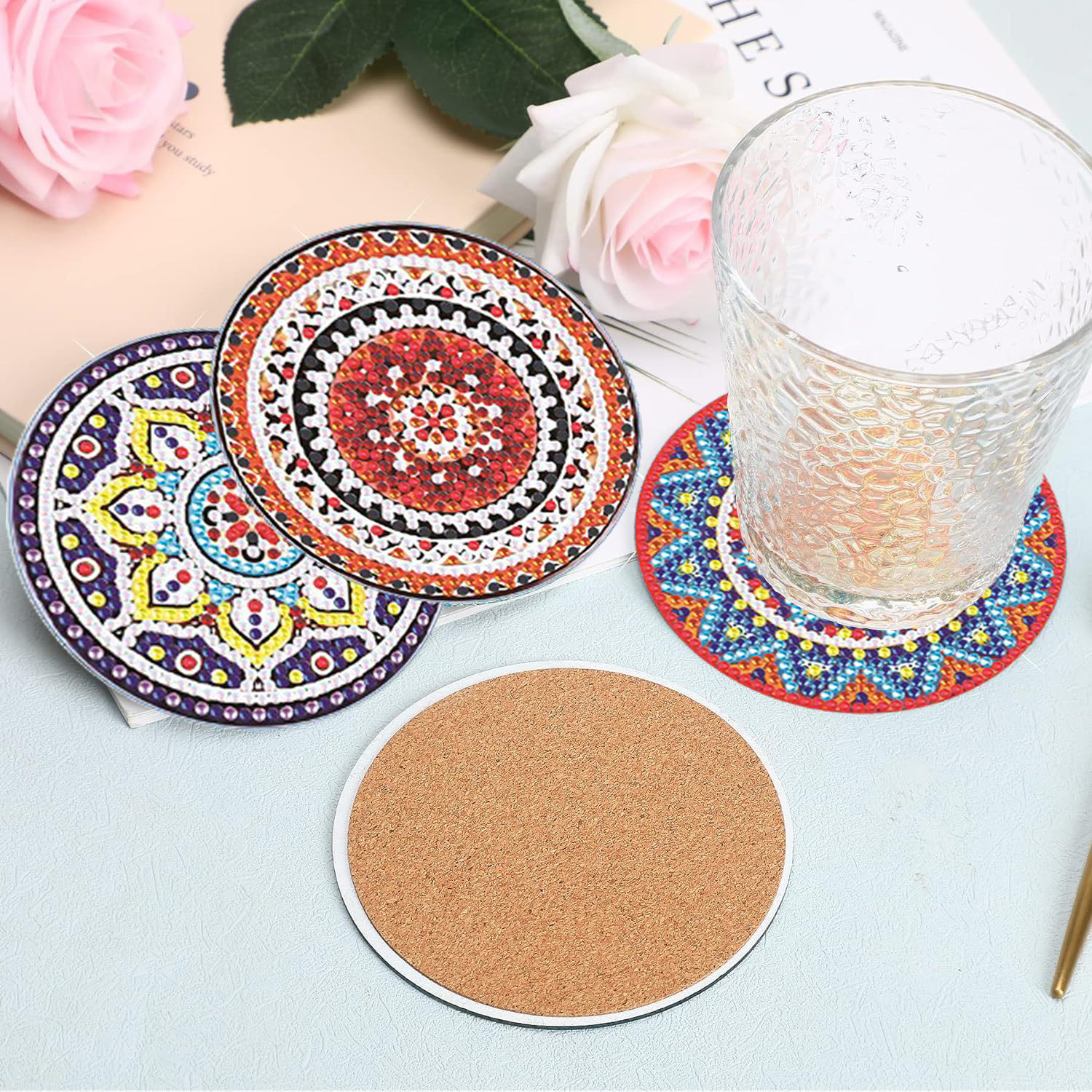 Posavasos de pintura de diamante de venta caliente transfronterizos personalizados diy5D Posavasos de acrílico hechos a mano Pegado creativo mantel de pintura de mampostería