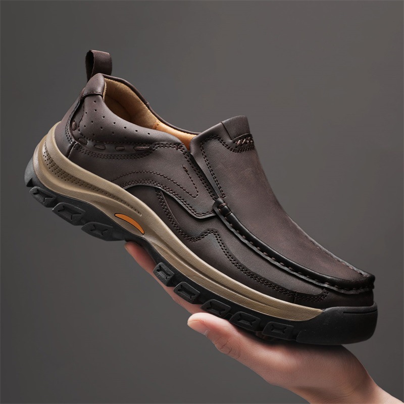 Export Men's Thick-Soled Casual Leather Shoes, Slip-On, Breathable And Wear-Resistant Outdoor Men's Shoes, Trendy Low-To_vogvips.com