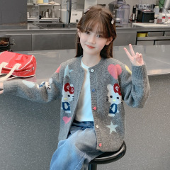 女童KT猫外套春秋季2025新款儿童洋气针织开衫上衣女大童时髦秋装