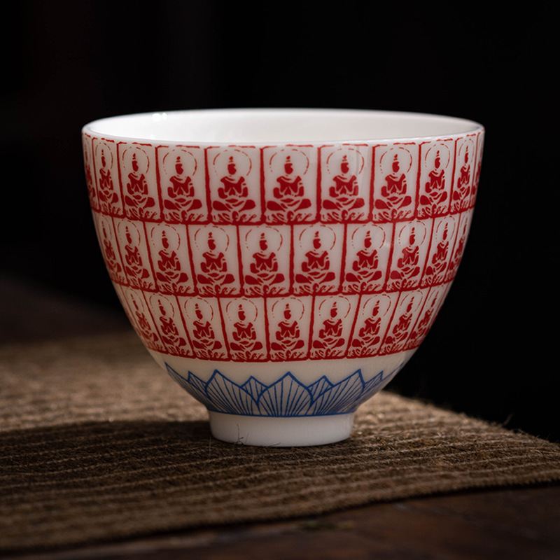 Dehua Sheep Fat Jade Dunhuang Thousand Buddhas Tea Cup Ceramic Master Cup Kung Fu Tea Cup Home Office Covered Bowl Single Cup