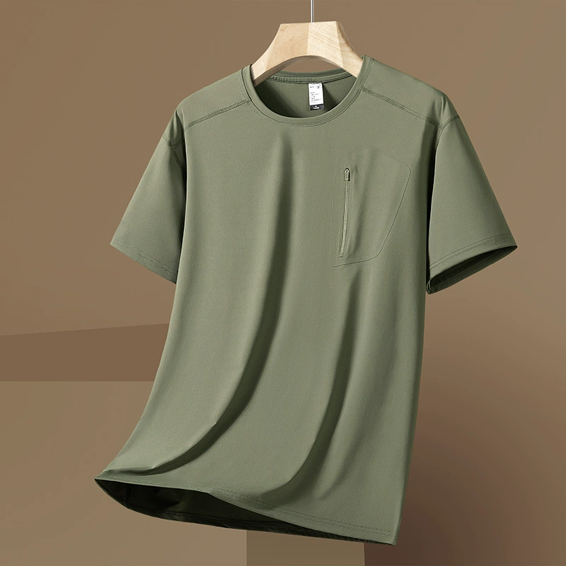 Прямая трансляция популярной летней быстросохнущей эластичной футболки из ледяного шелка с короткими рукавами, мужская трансграничная уличная футболка