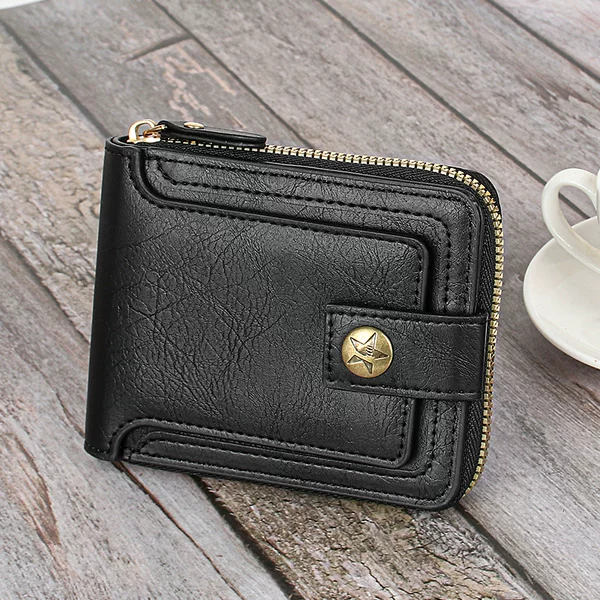 Foreign Trade Men's US Dollar Short Wallet European and American Fashion Multifunctional Retro Horizontal Wallet Zipper Buckle Change