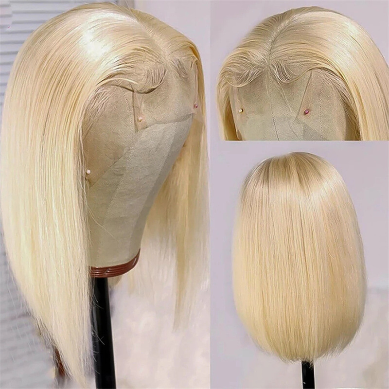 European and American New Lace Front Hot-Selling Wigs, Short Bob Hairstyle, Orange Short Straight Hair Human Hair Wigs