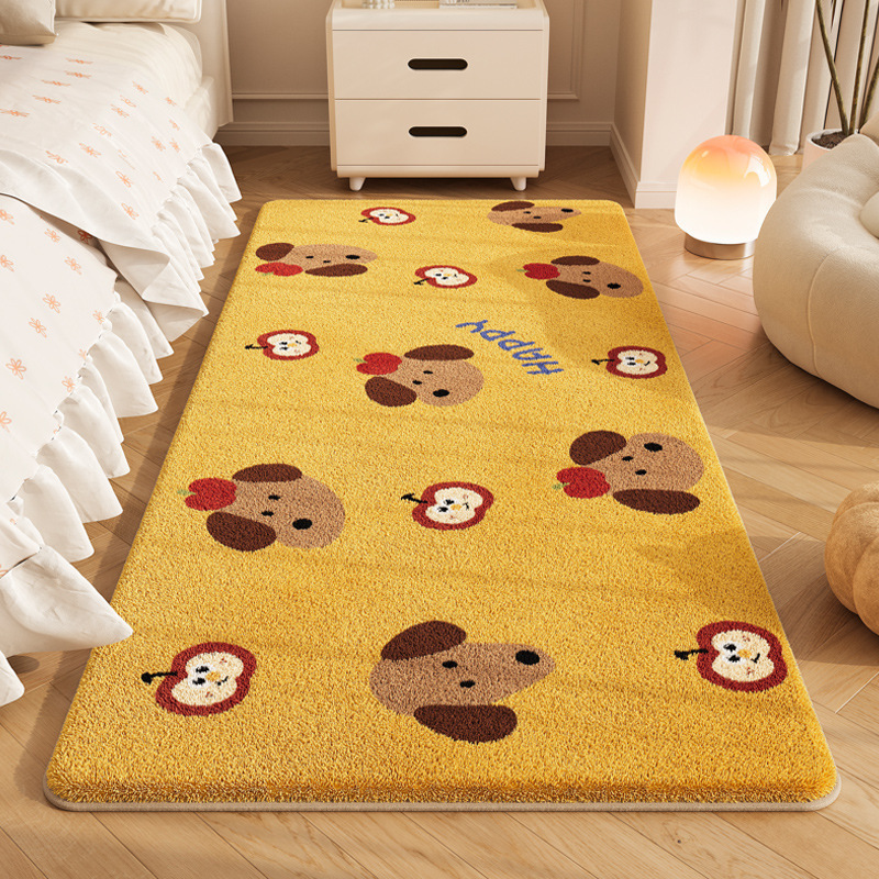Cartoon-Style Faux Cashmere Bedside Rug, Autumn and Winter Cooling Insulation Bay Window Mat, Bedroom Long Strip Carpet, Home Decorative Floor Mat