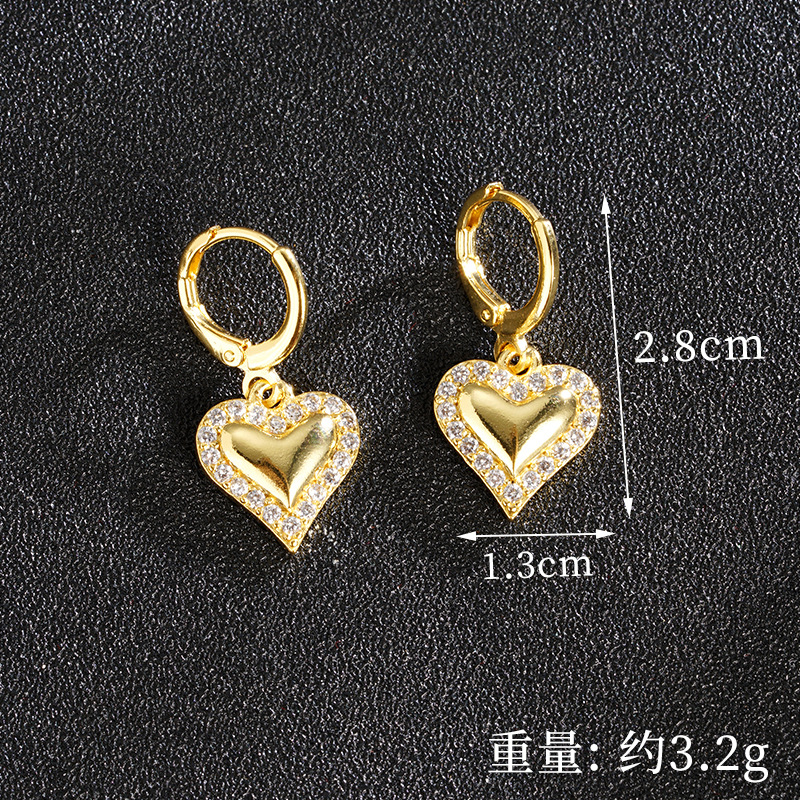 Collar de oro de arena vietnamita, moda, lujo ligero, pendientes de amor de diamantes con incrustaciones, diseño de nicho para damas, joyería que no se desvanece durante mucho tiempo