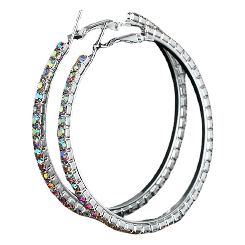 Tendencia de la moda europea y americana exagerada círculo pendientes de gran tamaño incrustados en diamantes pendientes redondos joyería nupcial entrega de una sola pieza