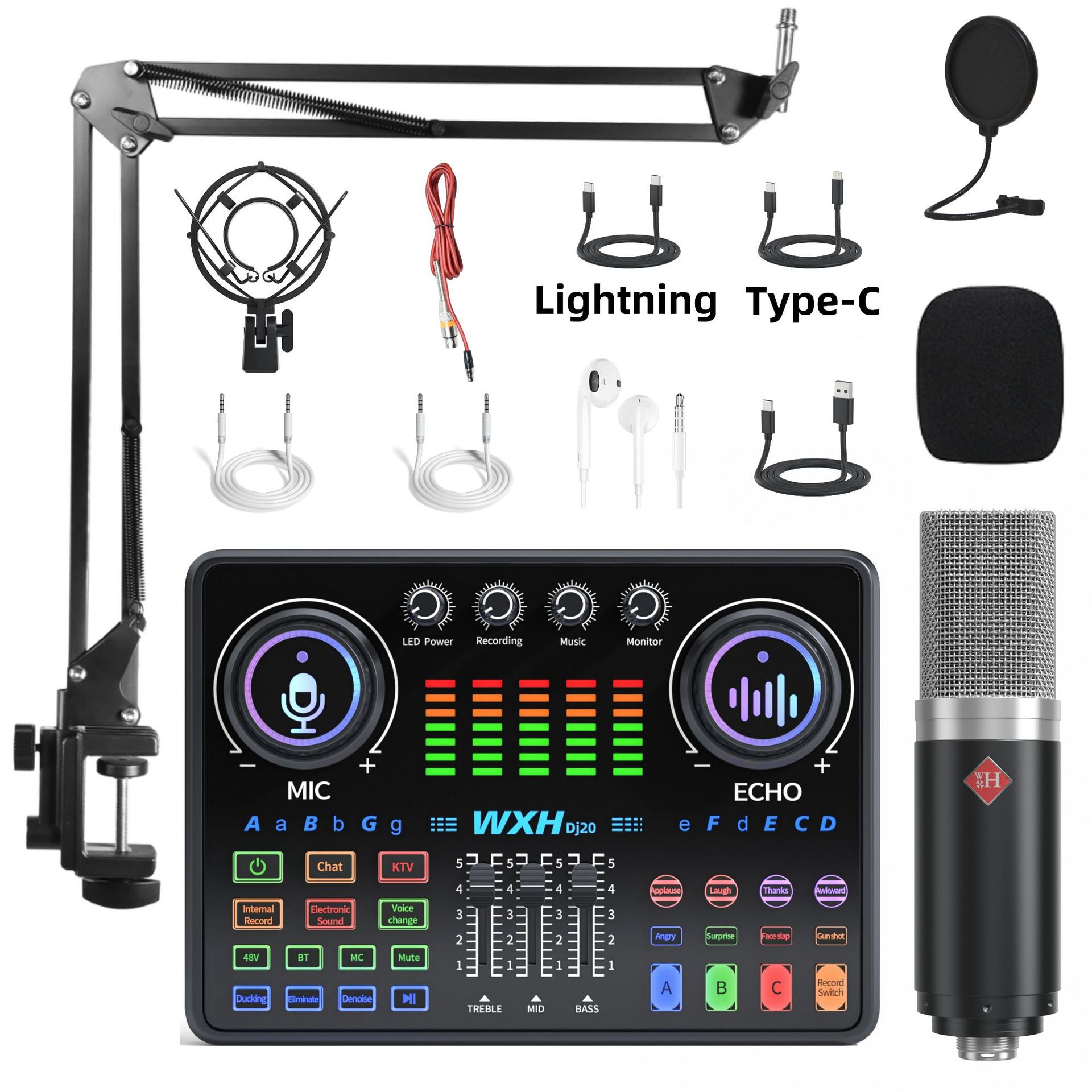 Cross-border Explosions English 48V Live Sound Card Full suit Equipment DJ20 Mobile Phone Recording Tiktok Special BM800