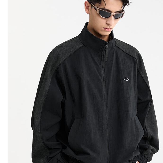 Men's Patchwork Sporty Stand-Collar Jacket, Autumn Color-Blocking Retro Trendy Casual Versatile Commuter Coat