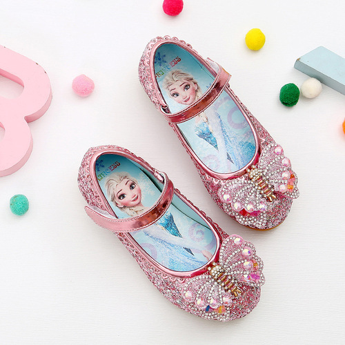 Children's small leather shoes New girls 'bow sequins princess single-layer shoes Cartoon Frozen dance shoes