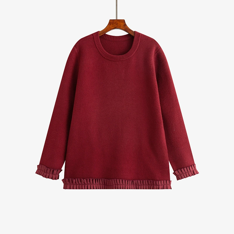Winter knitted sweater for leisure with a round collar, plus size