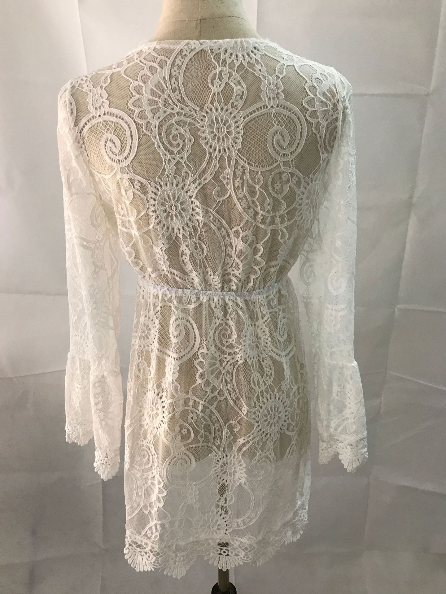 Bell Sleeve Sleeve Type Wholesale Women's Simple Style Lace Solid Color Holiday Beach V Neck Nine Points Sleeve Sundress