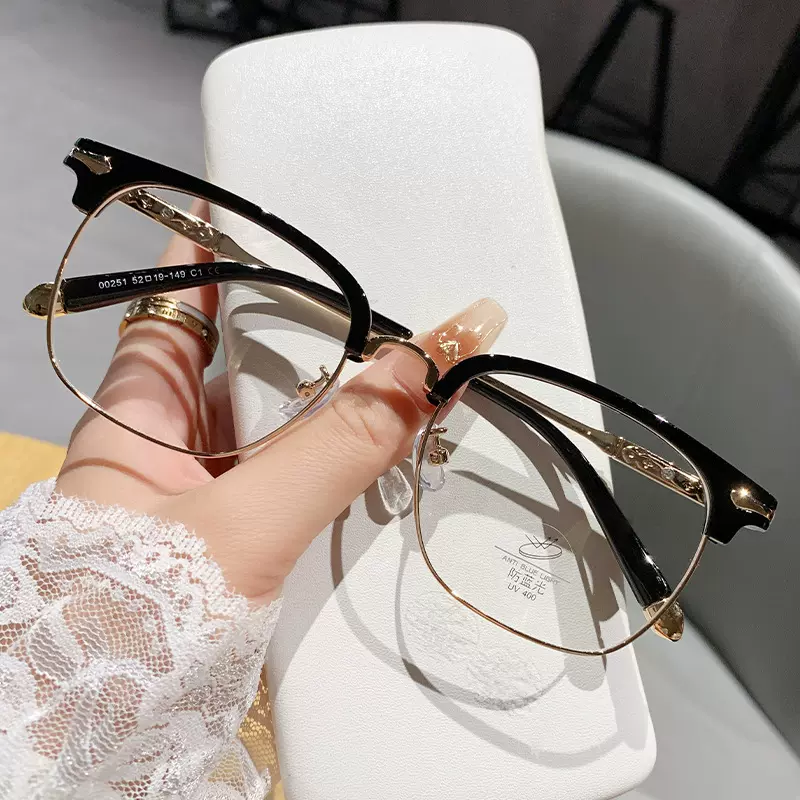 新款透明防蓝光学生半框开球光学镜架 男小红书复古眼镜批发00251