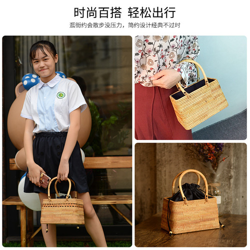 Vietnamese handmade autumn rattan picnic basket, exotic pastoral style rattan storage basket