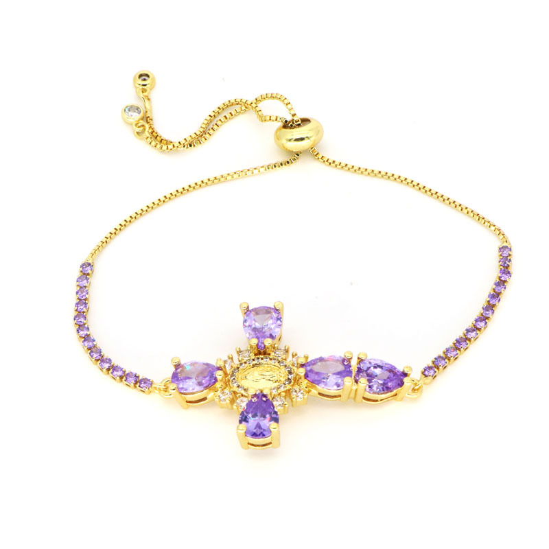 Daily Occasion Copper 18K Gold Plated Inlay Human Cross Virgin Mary Zircon Bracelets