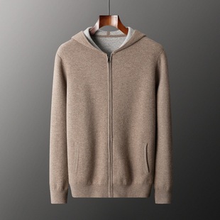 2025 New Autumn and Winter Cashmere Sweater Men's Hooded Zipper Thickeneded Air Layer Sweater Large Size Knitted Wool Jacket