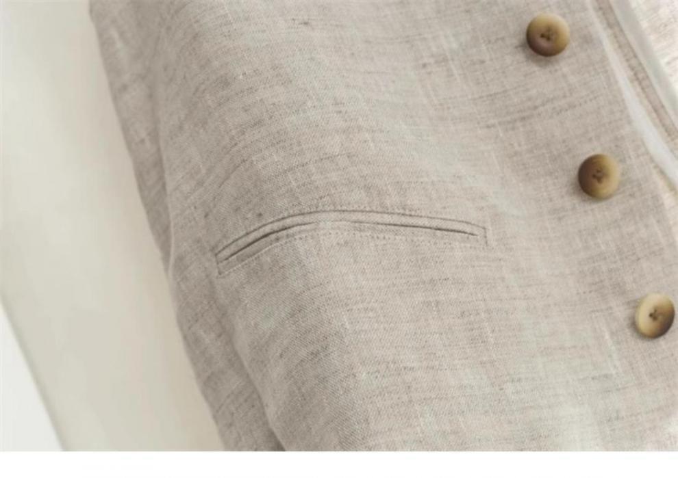 Áo vest gile nữ không tay cổ V chất liệu vải lanh phong cách cổ điển — Màu be chi tiết 10