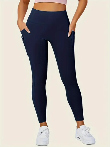 European and American 9/10 Side Pockets Yoga Pants High-Waisted Tight Thigh-Lifting Exercise Leggings
