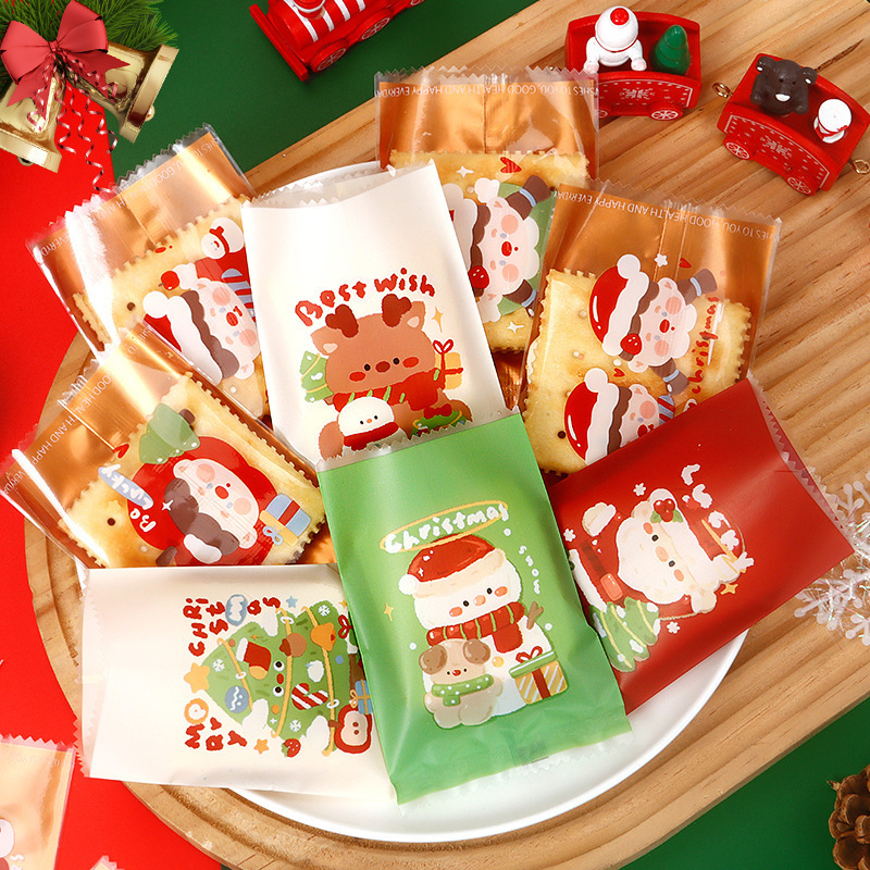 圣诞糖果密封袋雪花酥机封包装袋烘焙食品袋送礼糖果包装袋 100个