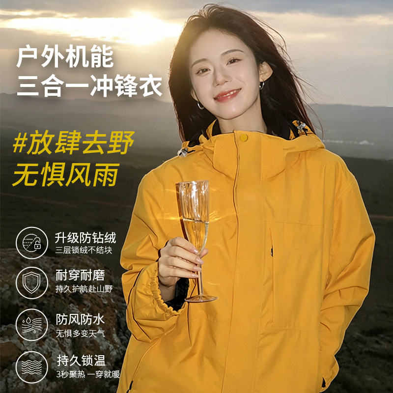 Outdoor Three-In-One Jacket for Women, Rainproof down Liner, Windproof and Waterproof Stylish Jacket, Custom Logo Printing