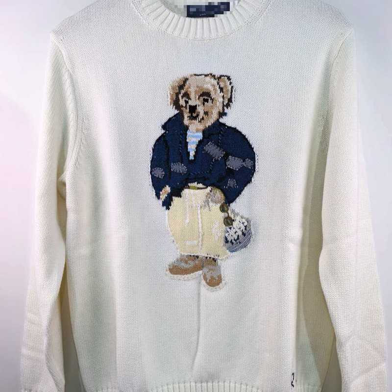 High-Quality Qr Code-Scannable R-L Pure Cotton Heavy-Duty Cartoon Popular Bear Autumn and Winter Sweater for Women, New Model for 2026