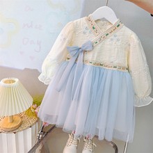 外贸批发女宝宝春季国风2024新款汉服纱裙婴儿秋款连衣裙直播供货