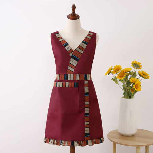 Double Strap Apron Ethnic Style Fashion Waist Cover Adult Kitchen Cooking Restaurant Women's Workwear