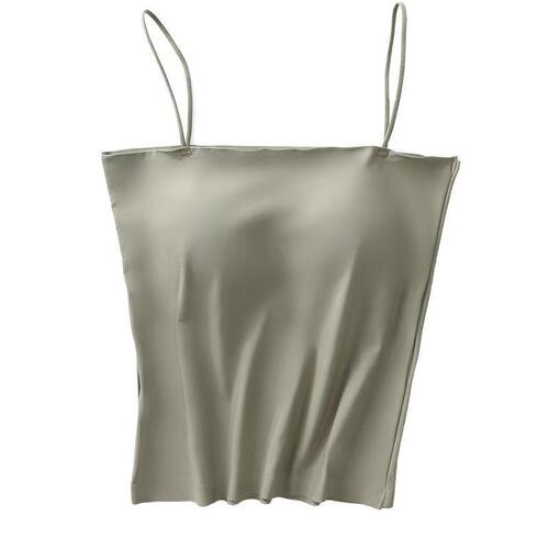 Summer Ice Silk Seamless One-Piece Cup Bralette Tank Top Outer Wear Base Layer Straps One Shoulder Wrap Bra Top Nipless Backless Top