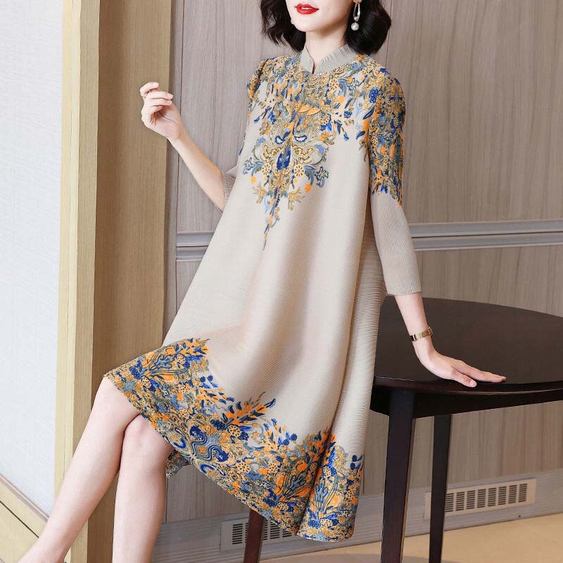 Guofeng Vintage Improved Cheongsam dress New 2025 Spring and Summer Elegant Middle-aged Mother plus size Women's Mid-length Dress