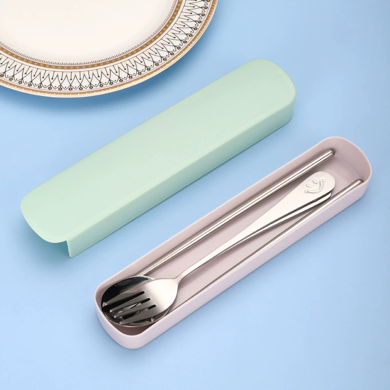Portable 304 Stainless Steel Tableware Set, Spoon Chopsticks Fork, 3‑Piece with Storage Case