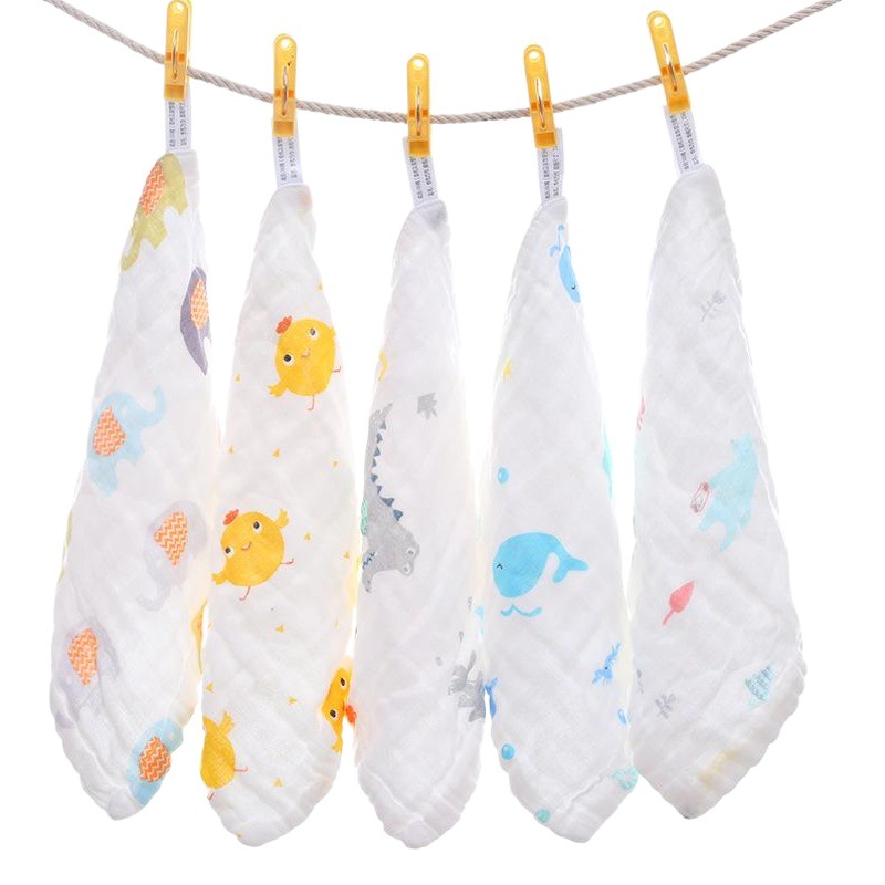25*25 high density six layer baby towel small square towel cartoon printing wash face small square towel wash towel foreign trade