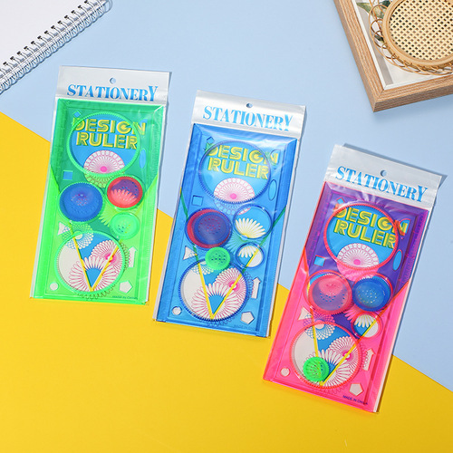 Creative Magic Ten Thousand Flowers Ruler Puzzle Four-Color Transparent Painting Ten Thousand Flowers Ruler Set for Primary School Students Variety of Thousand Flowers Ruler